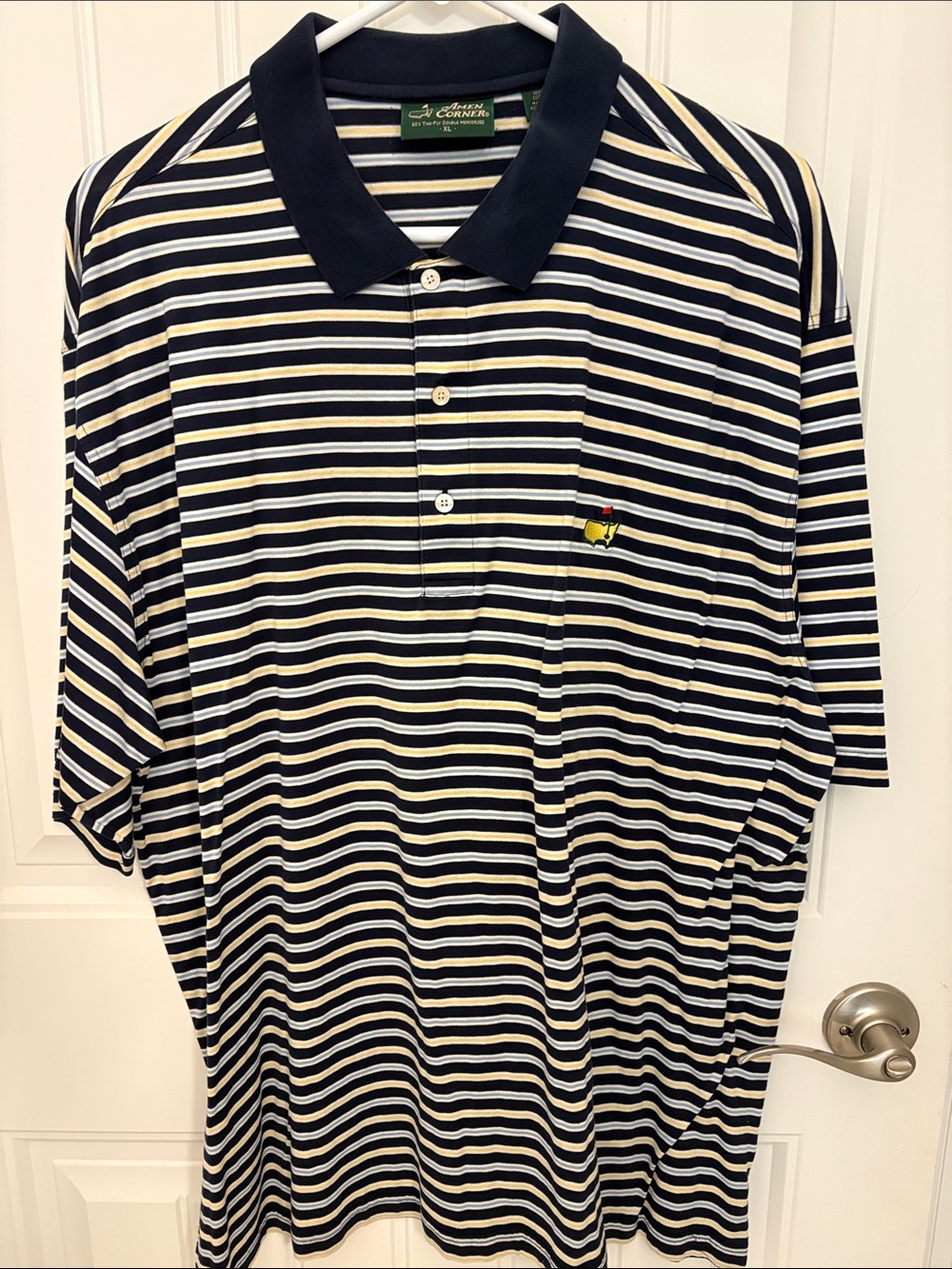 Masters Striped Navy & White Polo Shirt with Embroidered Logo Size XL